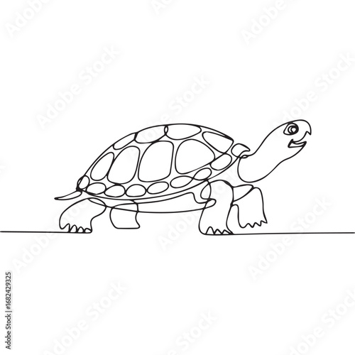Continuous line of walking standing Sea turtles. Single one line art of wild Sea turtles, One continuous line illustration of an Sea turtles isolated on white background.