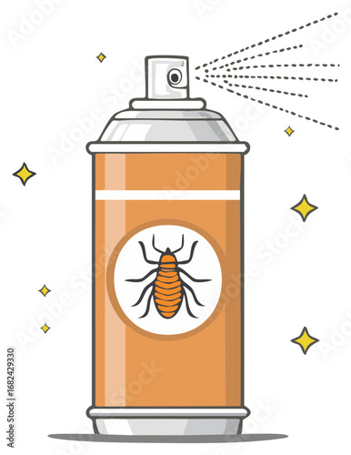 Insecticide Spray Can with Bug Icon Dispersing Repellent Cartoon Style