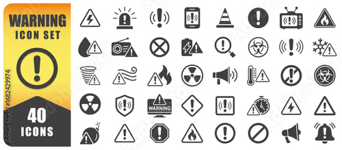 Warning Icon Symbol Set. Caution Icons Pack Featuring Alerts, Caution Signs, Hazard Symbols, And Safety Notifications. Isolated Vector Illustration Symbol Sign Collection