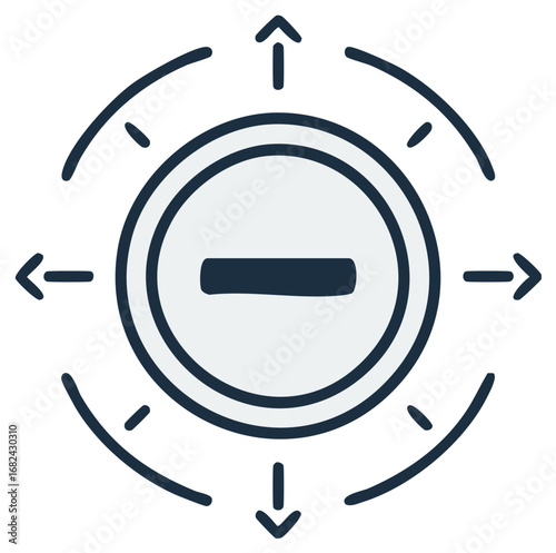 Directional navigation symbol with circular design and arrows pointing out
