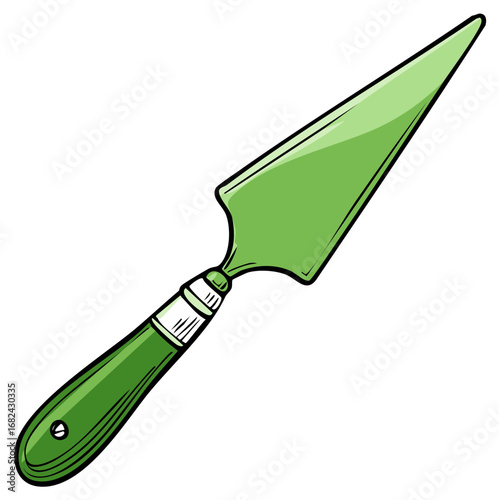 Vibrant Green Gardening Hand Trowel Cartoon Illustration for Outdoor Planting and Horticulture Work
