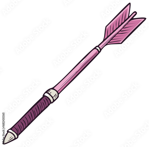 Pink cartoon arrow with detailed shaft and fletching ready to fly
