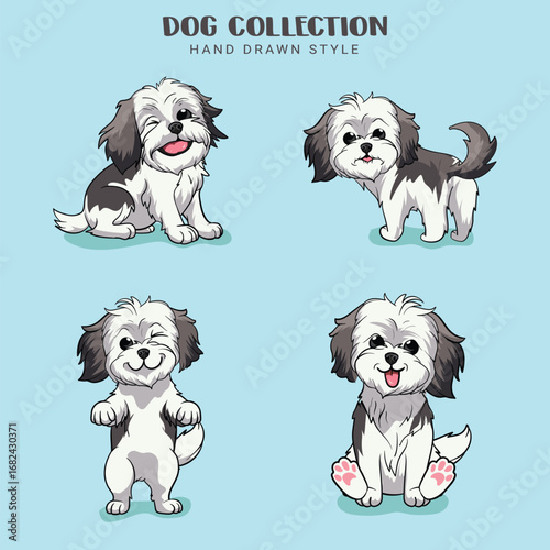 Cute Havanese dogs vector set Collection of hand drawn kawaii style in illustration
