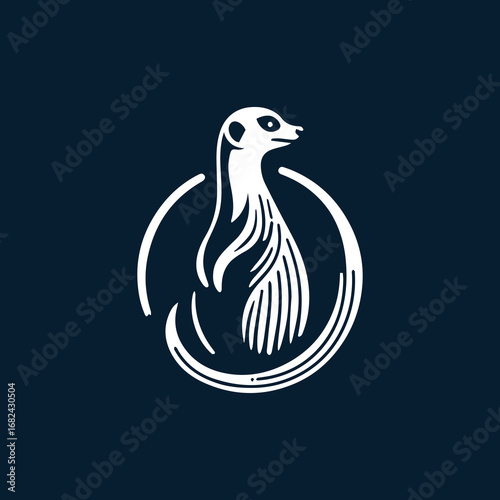 Elegant white meerkat logo design on dark blue background.