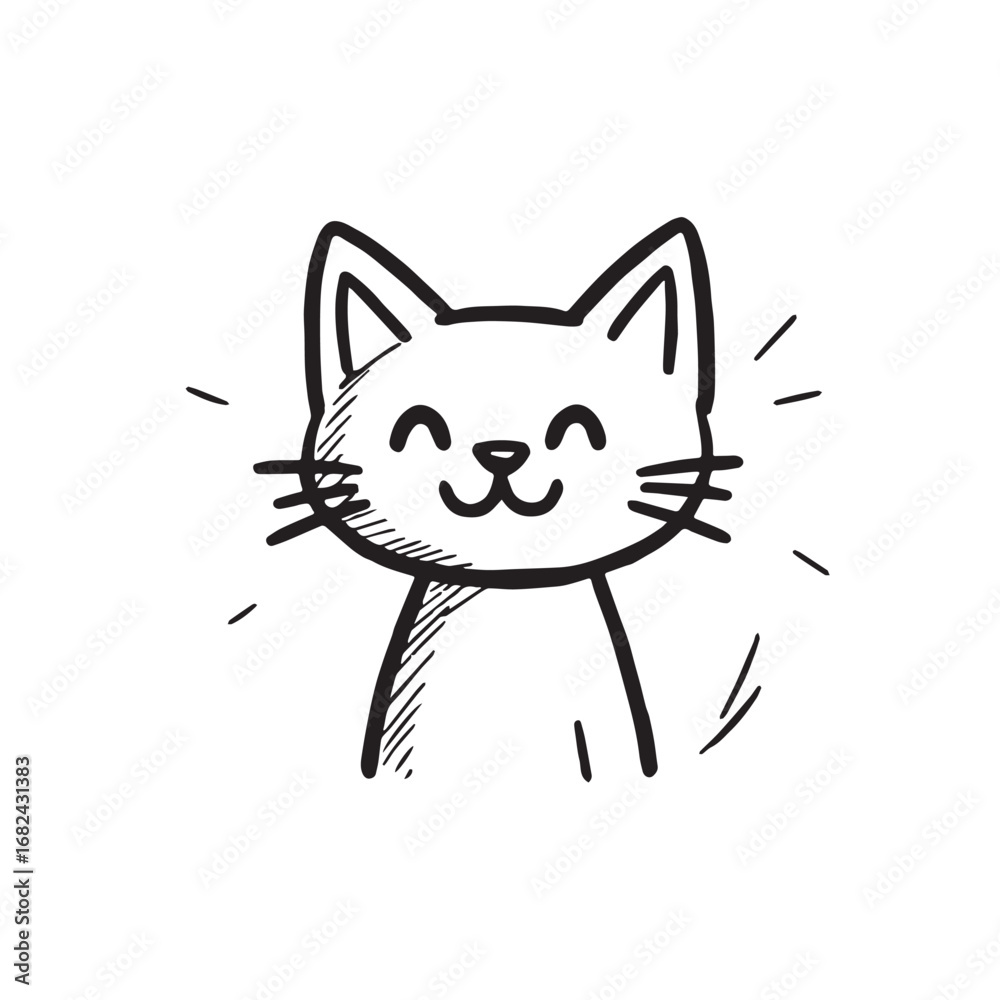 Obraz premium Cat Doodle Black and White Illustration Vector Image Cute Kitten Sketch Line Art Drawing Silhouette