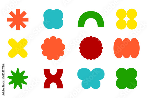 カラフルな抽象幾何学模様セット　シンプルでポップな図形コレクション　背景やアイコン素材に最適