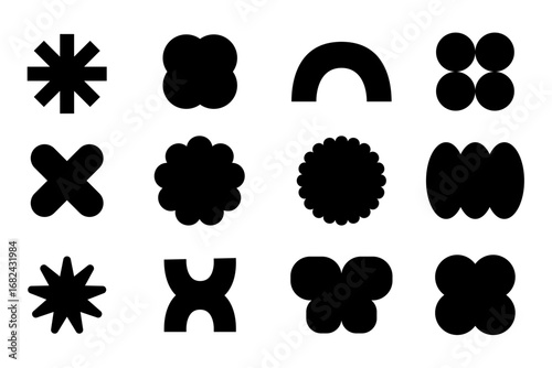 黒の抽象幾何学模様セット　シンプルなシルエット図形コレクション　アイコンや背景デザイン素材に最適
