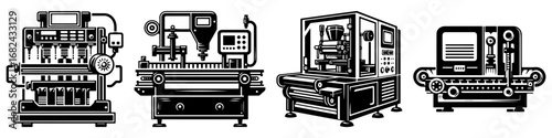 Modern Minimalist Packaging Machine Icon, Flat Silhouette of an Industrial Equipment Vector for Manufacturing Illustration Design