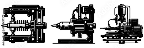 Modern Minimalist Injection Molding Icon, Flat Silhouette of an Industrial Machine Vector for Manufacturing Illustration Design