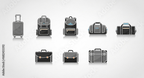 Collection of travel bags luggage suitcase backpack duffel bag and briefcase for vacation and business trip