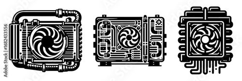 Modern Minimalist Cooling System Icon, Flat Silhouette of an Industrial Equipment Vector for Mechanical Illustration Design