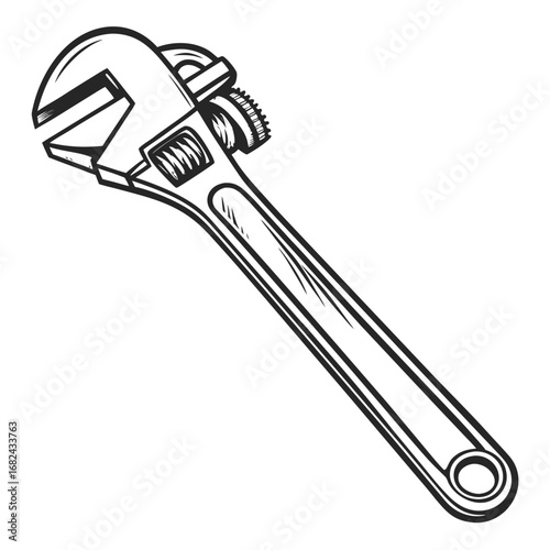 Adjustable wrench tool black and white pipe wrench