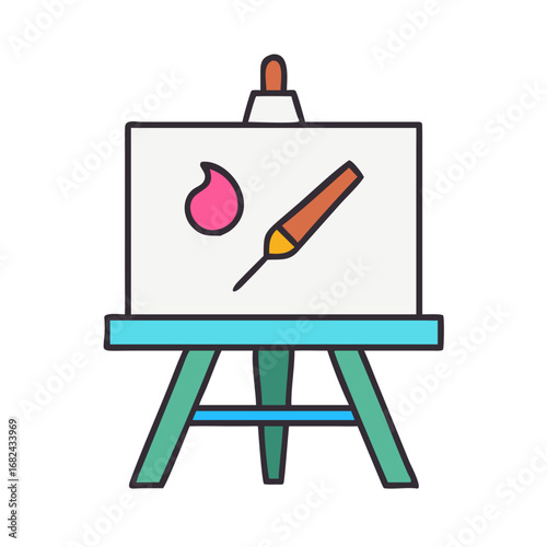 Art canvas and easel with paint stroke and brush painting