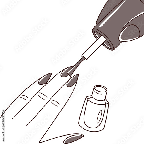 Applying dark nail polish to elegant fingers nails