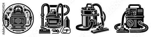 Modern Minimalist Vacuum System Icon, Flat Silhouette of an Industrial Suction Device Vector for Mechanical Illustration Design