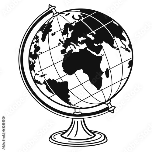 Black and white globe on stand world earth