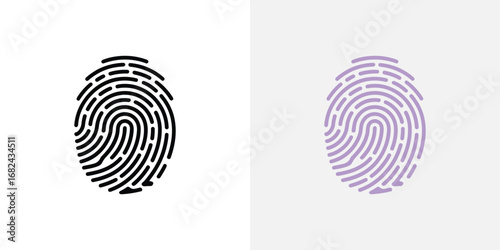 Black and Purple Fingerprint Scan Biometric Identification Icon Isolated Against White Background