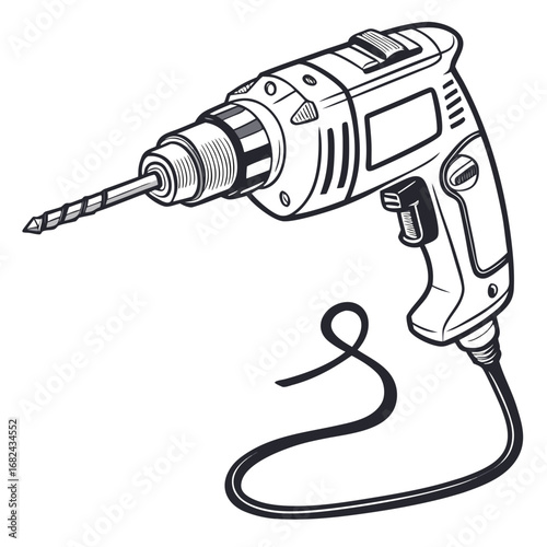 Black and white power drill with drill bit tool drilling