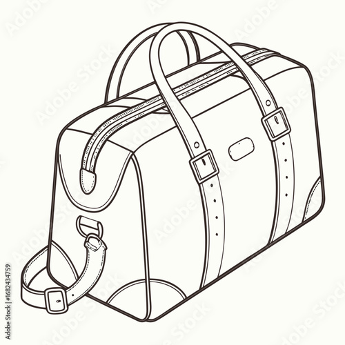 Black outline travel bag with straps and buckle duffel bag