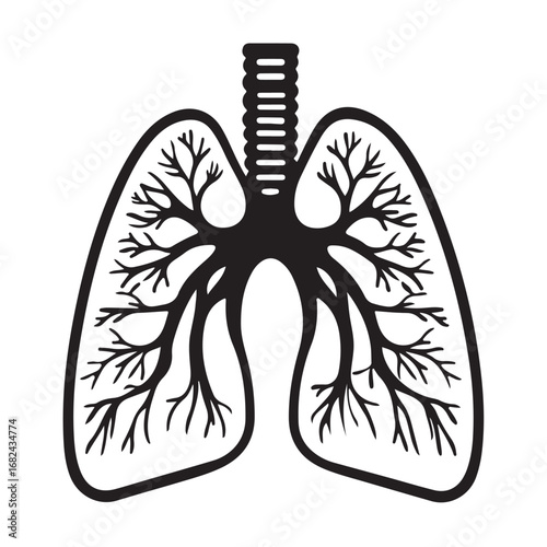 Human Lungs Silhouette Anatomical Black and White Design.
