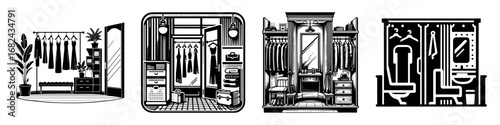 Modern Minimalist Changing Room Icon, Flat Silhouette of a Fitting Space Vector for Clothing Store Illustration Design
