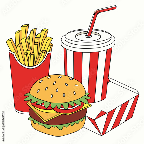 Burger fries and soda drink fast food