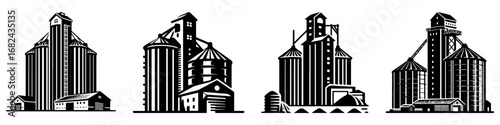 Modern Minimalist Grain Silo Icon, Flat Silhouette of a Farm Container Vector for Agriculture Illustration Design