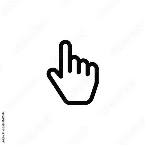 Black and White Hand Cursor Icon with Finger Pointing Upward Design