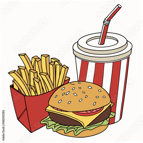 Burger fries and soda drink fast food