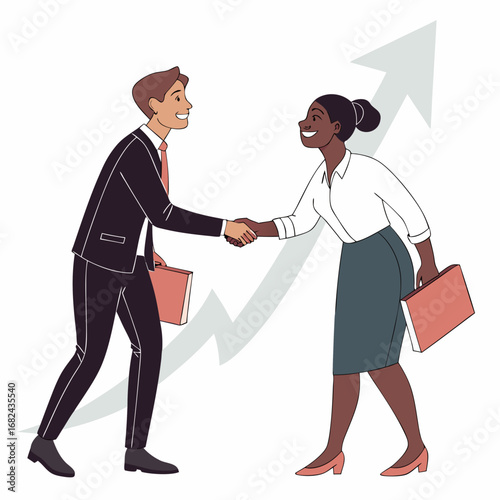Business partners shaking hands with growth chart handshake
