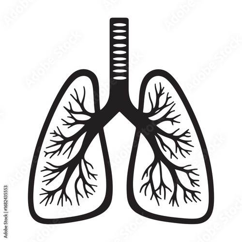 Human Lungs Silhouette Anatomical Black and White Design.
