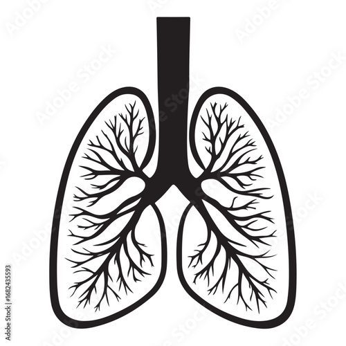 Human Lungs Silhouette Anatomical Black and White Design.
