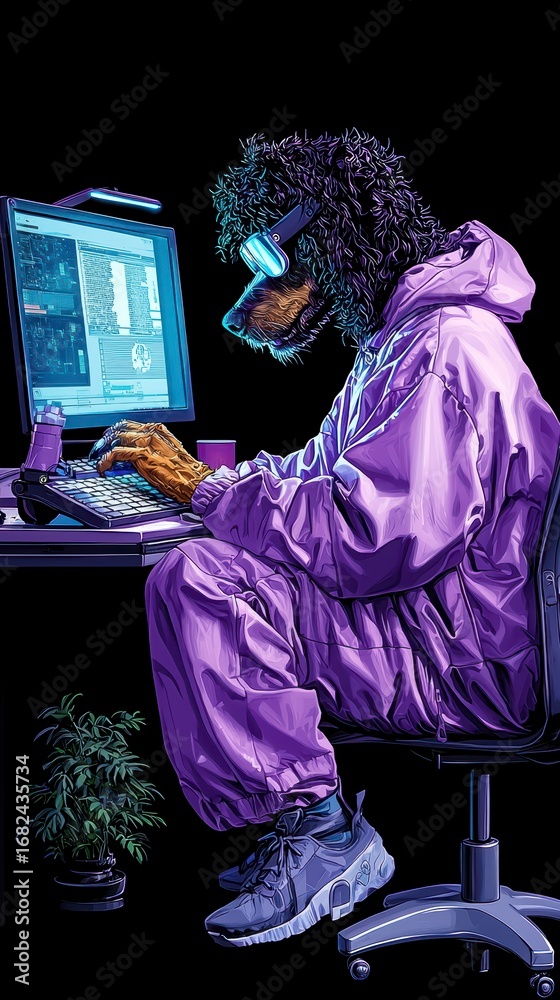 Fototapeta premium Doggy Programmer in Purple.