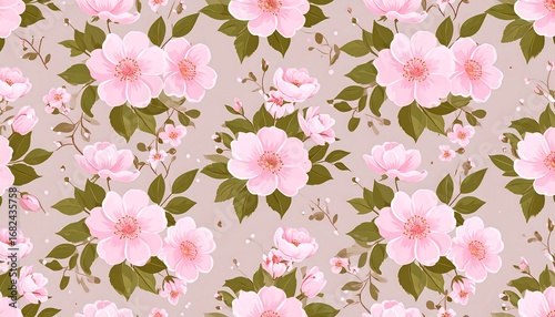 Delicate floral pattern with pink blossoms and muted greens