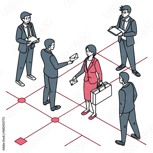 Business professionals interacting on a grid people