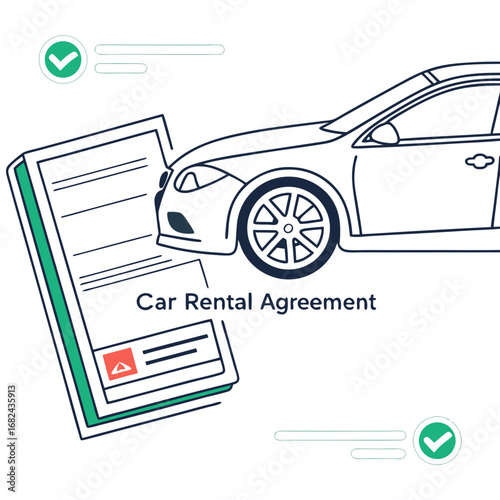 Car rental agreement document with checkmarks contract