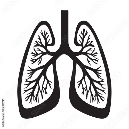 Human Lungs Silhouette Anatomical Black and White Design.