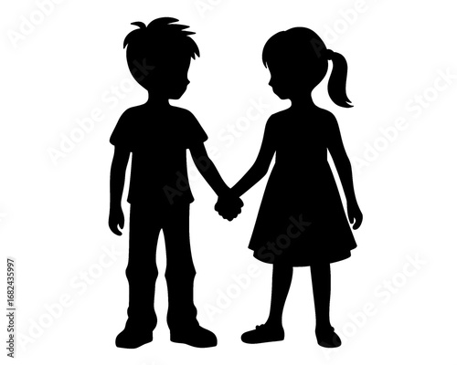 silhouette of a boy and a girl holding hands, vector illustration
