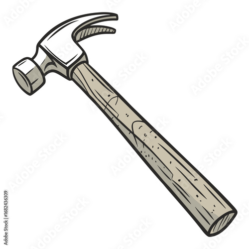 Claw hammer tool with wooden handle metal head