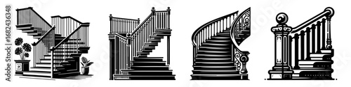 Modern Minimalist Handrail Icon, Flat Silhouette of a Safety Support Vector for Stairway Illustration Design