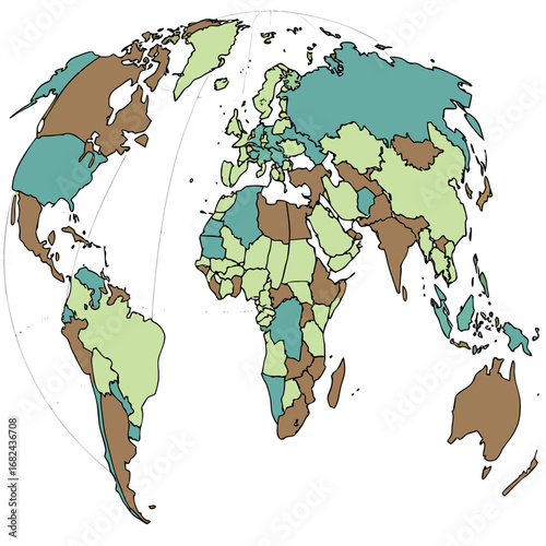 Colorful world map with continents and countries geography