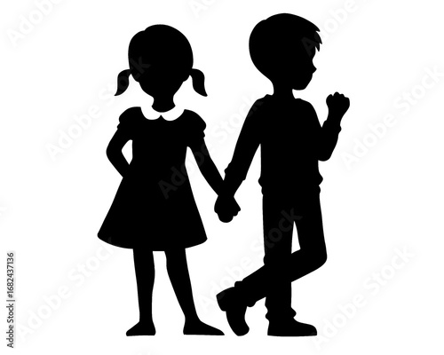 silhouette of a boy and a girl holding hands, vector illustration
