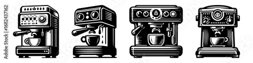 Modern Minimalist Coffee Machine Icon, Flat Silhouette of a Beverage Appliance Vector for Kitchen and Office Illustration Design