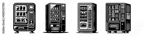 Modern Minimalist Snack Machine Icon, Flat Silhouette of a Vending Appliance Vector for Office and Public Space Illustration Design