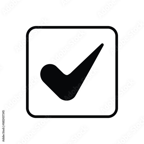 Black Check Mark Inside Rounded Square, Representing Completion, Approval, or Selection Icon