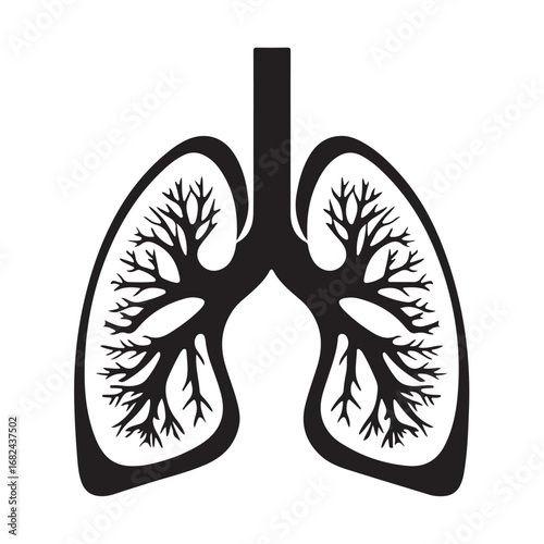 Human Lungs Silhouette Anatomical Black and White Design.