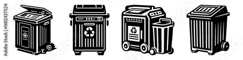 Modern Minimalist Trash Compactor Icon, Flat Silhouette of a Waste Management Machine Vector for Industrial Illustration Design