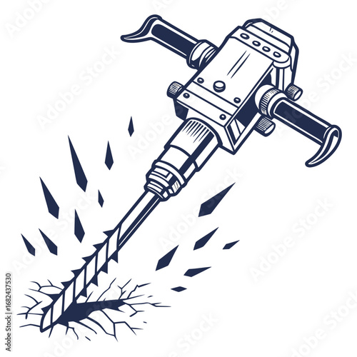 Dark blue jackhammer breaking ground concrete demolition