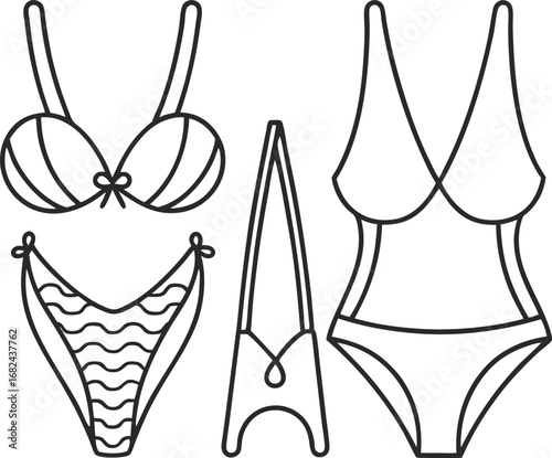 Stylish swimsuit and bikini set perfect for fashion, summer, and beachwear design in illustration for vacation