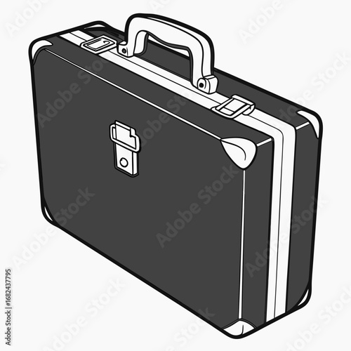 Dark gray briefcase with white accents and handle luggage